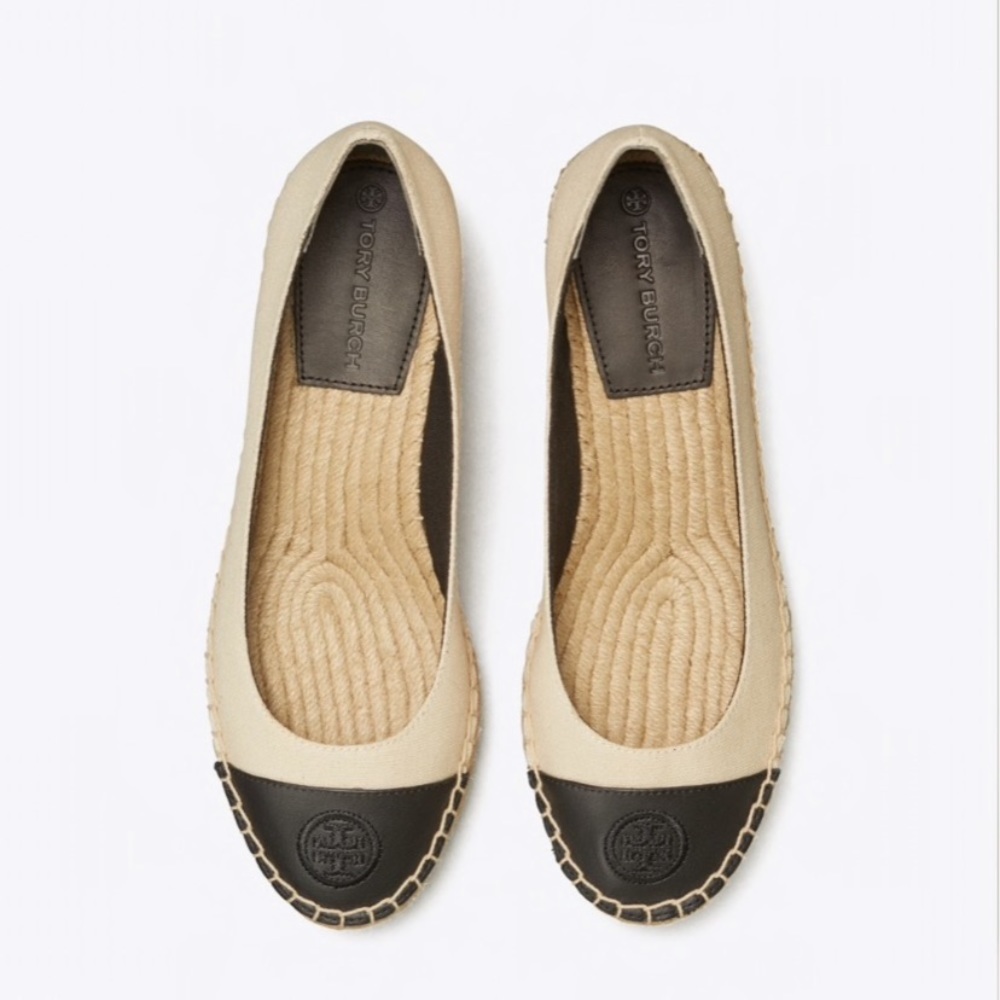 Tory Burch Cream Color Block Espadrille Wedge